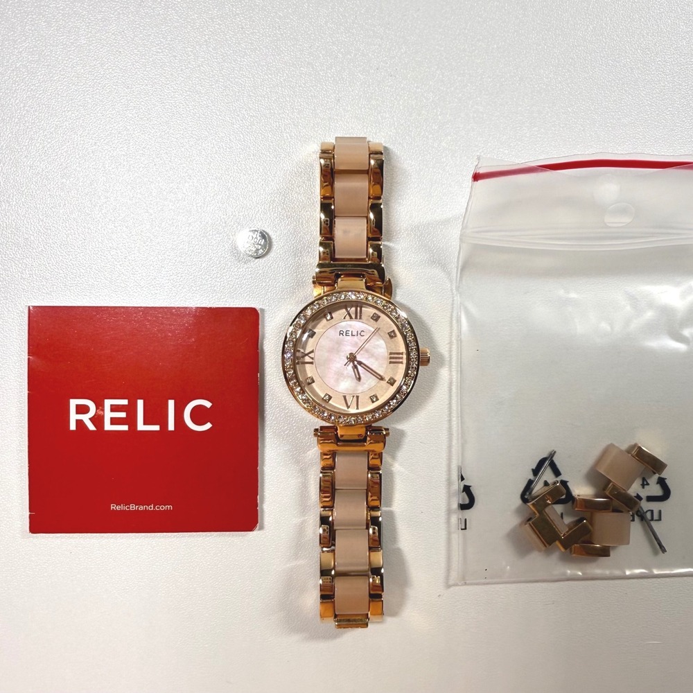 RELIC Rose Gold Tone Crystal Bezel Women Watch ZR34335 WORKS w/ New Battery Inc.